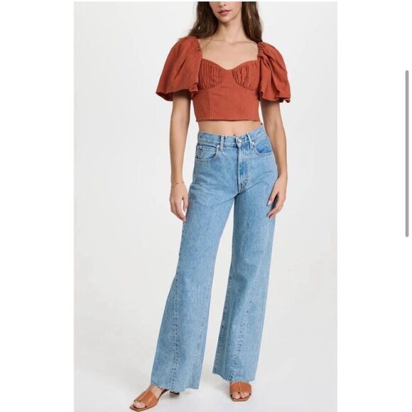 Jonathan Simkhai Quince Jacquard Puff Sleeve Crop Top - Picture 4 of 5